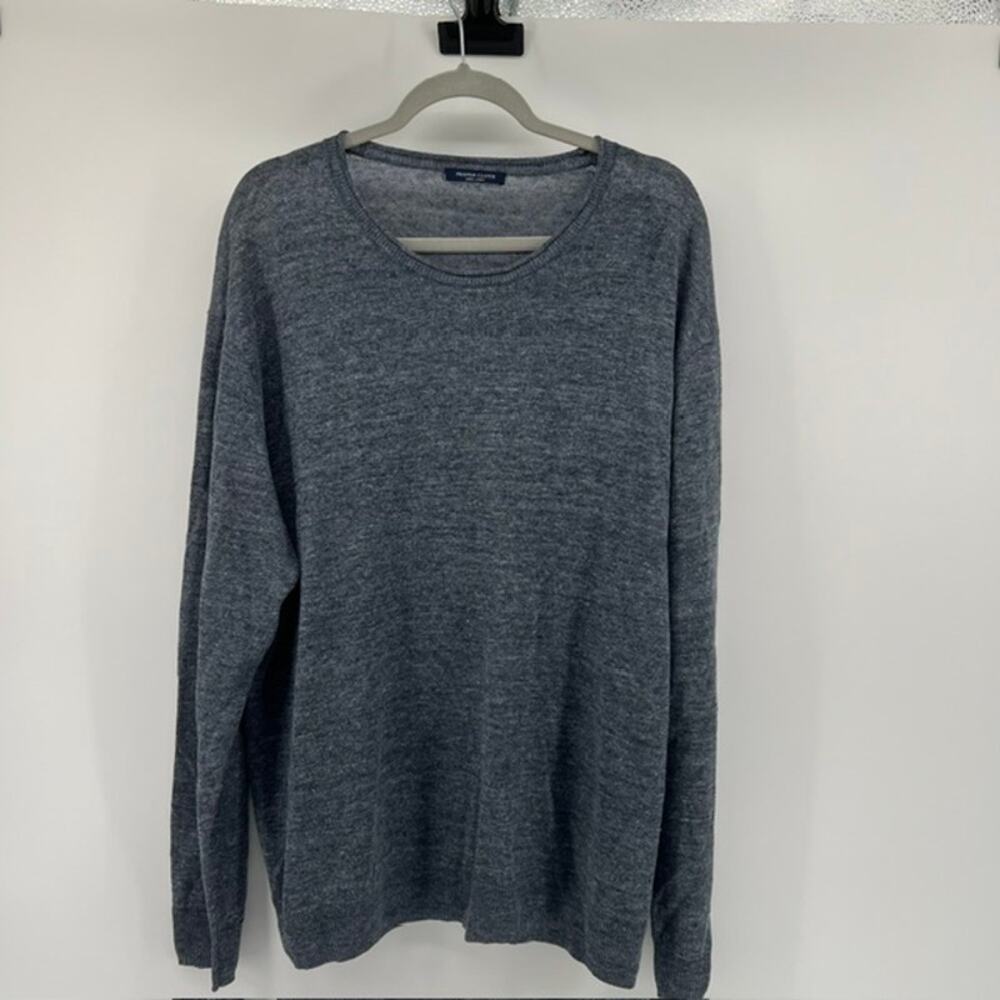Proper Cloth 100% Linen Roll Neck Sweater Mens XL Heathered Blue Scoop Neck